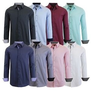Mens Long Sleeve Dress Shirts Cotton Blend Slim Fit Color Work Casual Button NEW