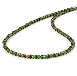 Handmade 1 Strand Natural Garnet & Chrome Diopside Gemstone Beaded Necklace 18" - Picture 1 of 2
