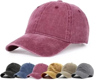 HH HOFNEN Men Women Washed Distressed Twill Cotton Baseball Cap #1 Red - Picture 1 of 6