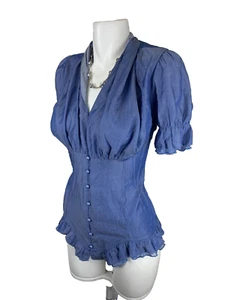 Scarlet Darkness Babydoll Coquette Victorian Top Womens M Blue Steampunk Ruffle - Picture 1 of 22