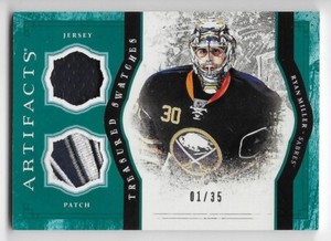 11/12 UD ARTIFACTS TREASURED SWATCHES JERSEY/PATCH Ryan Miller #1/35 3CLR
