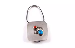Porte-clés argent massif indien turquoise et corail - fantaisie beau - Photo 1 sur 6