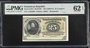 Dominican Republic BANKNOTE P-S101r 25 CENTAVOS REMAINDER PMG 62 EPQ - Picture 1 of 4