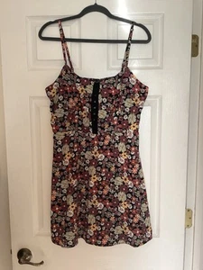 “New” floral babydoll sundress Woman’s X-Large Mini Black With Flowers Y2K - Picture 1 of 9