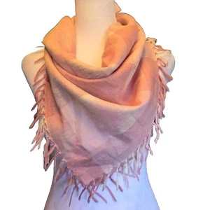 Vtg Glentex 1990s Pink Gray Buffalo Plaid Fringe Scarf 30" Square Cottage  - Picture 1 of 8