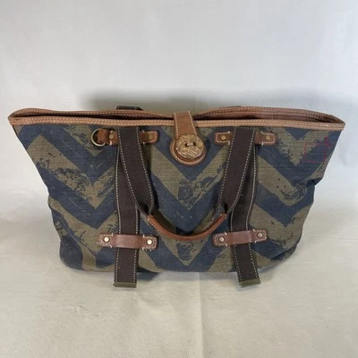 De Colección GAP Línea Roja Fin de Semana Bolso de Lona Bolso Chevron Manta Correas de Cuero 22" Foto 1 de 4