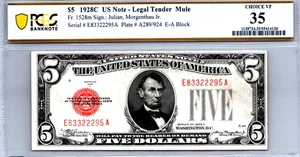 $5 1928-C Legal Tender MULE (FANCY SERIAL E83322295A) PCGS 35 CVF Fr. 1528m - Picture 1 of 3