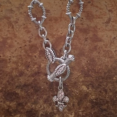 Judith Ripka Sterling Silver & Citrine Toggle Necklace w/ Fleur de Lis Enhancer - Image 1 of 4
