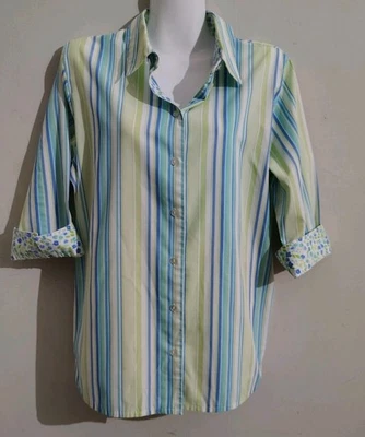 Alia  Womens Multicolor Striped Floral Accent 3/4  Sleeve Button Up Shirt Siz 12 - Изображение 1 из 4