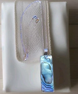 Sterling Silver (925) & Abalone Paua Shell 16" Necklace & 1.75" Pendant Vibrant - Picture 1 of 9