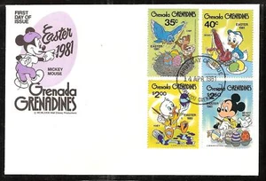 GRENADA # 430-434 MNH DISNEY MICKEY, HUEY & DEWEY EASTER EGGS FDC's - Picture 1 of 2