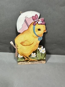 Easter Greetings Booklet Card with Chick and Egg Parasol Embossed - Picture 1 of 6