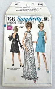 Simplicity 7949 Misses Evening Dress  2 Lengths Pattern Junior Sz 9 Bust 32 1968 - Picture 1 of 16