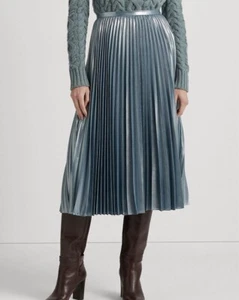 Ralph Lauren women's Pleated Aqua Metallic Chiffon Skirt - size 16W -retail $225 - Picture 1 of 9