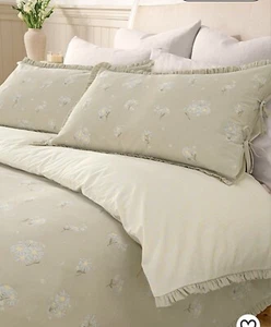 Stacey Solomon Natural Daisy Ruffle Trim 100% Cotton Duvet Set Super King Size - Picture 1 of 4