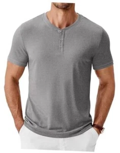 Men's Henley Shirts Short Sleeve Casual Summer Basic Tee 3X-Large Light Grey - Picture 1 of 7