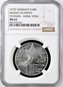 Germany 10 Mark 1972 F NGC MS63 UNC Silver Munich Olympics - Picture 1 of 4