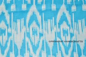 Indian Ikat Print Cotton Luxury Soft turquoise Boho Dress Making Fabric by Yard - Picture 1 of 5