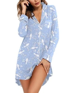 Nightgowns for Women Long Sleeve Sleepshirt Button Down Nightshirt Boyfriend ... - Picture 1 of 6