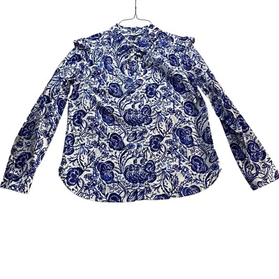 Charter Club Womens Button Down Blouse sz Medium Blue Floral Long Sleeve Cotton - Image 1 of 4
