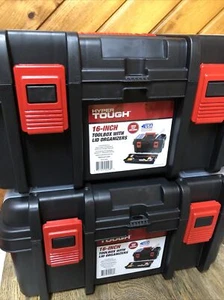 Lot Of 2 Hyper Tough AD18-04308 16-Inch Tool Box W/ Lid Organizers Black New - Picture 1 of 3