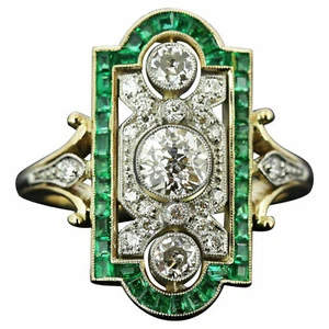 Anillo antiguo art deco vintage de corte redondo blanco de 2,50 quilates en amarillo plata 925 925 - Imagen 1 de 8
