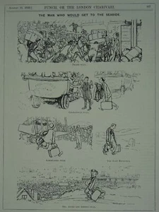 Post 1. Weltkrieg Tagesausflügler am Meer - Anfahrt!!! Original Druck 1920 Cartoon - Bild 1 von 2