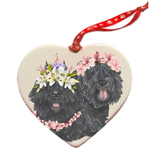 Bouvier des Flandres Porzellan Floral Herzform Ornament Dekor doppelseitig - Bild 1 von 2