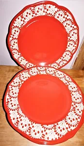 The Pioneer Woman Betsy 10.5" Red stoneware dinner plates - Set of 4 - Picture 1 of 2