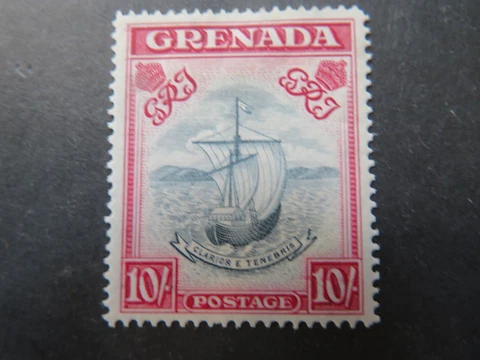 1938-50 Grenada 10s Steel Blue & Carmine p14 SG163e Mounted Mint Cover