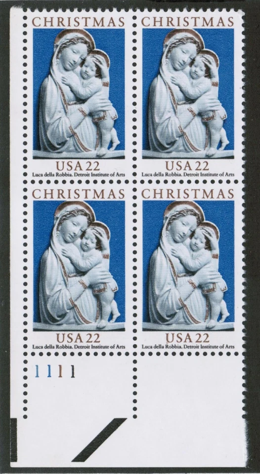 US USA Sc# 2165 MNH FVF PLATE # BLOCK Genoa Madonna Robbia Christmas Xmas - Image 1 of 1