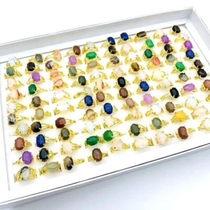 Großhandel 100stk. Damen Retro Ringe Naturstein Gold Modeschmuck - Bild 1 von 7