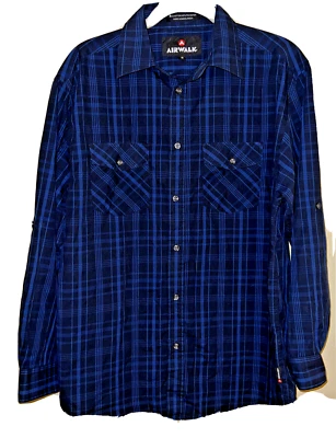 Airwalk Boys Size 18 Black Blue Plaid Long Sleeve Button Down Shirt - Image 1 of 4