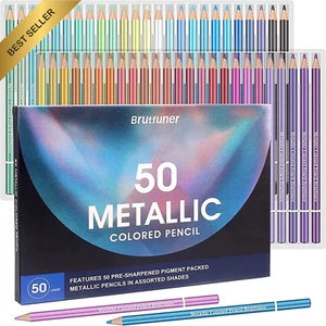 50 Metallic Colored Pencils, Soft Core Set for Adult Coloring, Drawing, and Shad - Picture 1 of 12