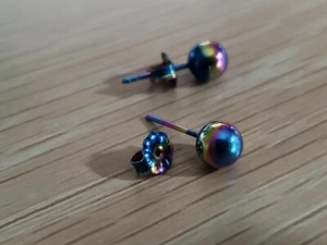 New Titanium Multi Color Stud 6mm Ball Round Earrings - Picture 1 of 1