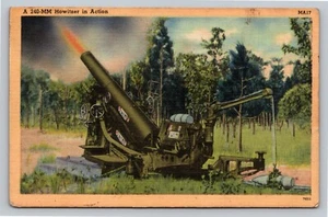 A 240 MM Howitzer in Action MA17 Vintage Linen Unused Postcard #2 - Picture 1 of 2