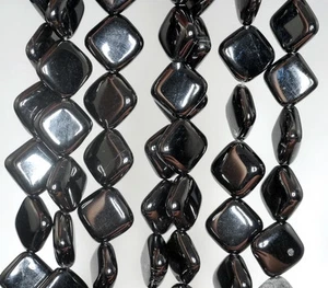 11X11MM BLACK JET GEMSTONE SQUARE DIAMOND 11MM LOOSE BEADS 16inch - Picture 1 of 5