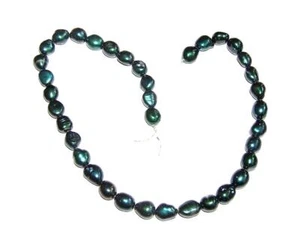 FRESHWATER PEARLS/BEADS 14" Strand 7-9mm Wide 8-10mm Long DARK FOREST GREEN - Picture 1 of 1