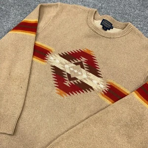 Pendleton Sweater Mens XL Brown Red Tan Mission Trails Aztec Soft Cotton - Picture 1 of 9