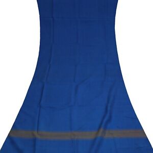 Swastik Vintage Sari Blue Remnant Scrap 100% Pure Silk 5YD Craft Fabric