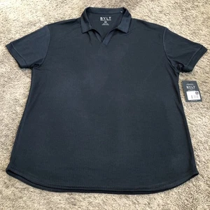 BYLT Ribbed Short Sleeve Open V Polo Shirt Men’s Size 2XL Navy Blue NWT - Picture 1 of 7