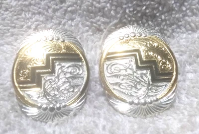 Montana Silversmiths Large Oval Stud Earring Set Aztec Silver Gold Design Great - Image 1 of 4
