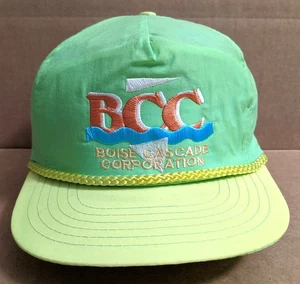 Vintage Boise Cascade Corp BCC neongrün/gelb Seil Mütze Druckknopflasche passt allen Taiwan - Bild 1 von 7