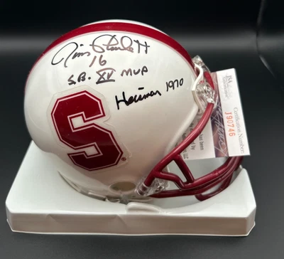 STANFORD CARDINALS JIM PLUNKETT  SIGNED MINI HELMET HEISMAN 1970 SB XV MVP JSA - Image 1 of 2