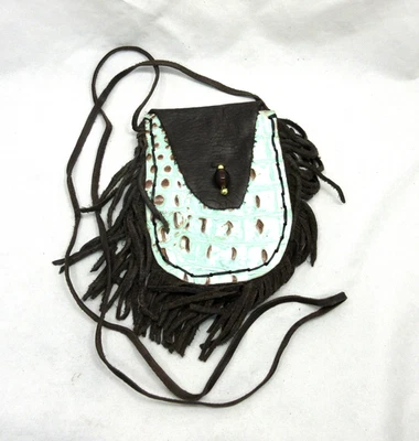 Bolsa de cuero de piel de serpiente verde marrón nativo americano, hecha por Cherokee, certificado de autenticidad #P115 Foto 1 de 4