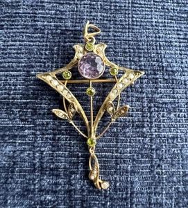 antique edwardian 9ct gold suffragette pendant brooch - Picture 1 of 10