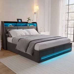 160x200cm Doppelbett LED mit Stauraum Lattenrost Bettkasten - Bild 1 von 2