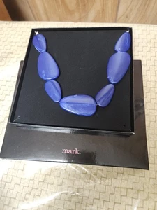 Large Faux Lapiz Lazuri Stone Statement Collar Necklace Mark By Avon 18" - Picture 1 of 4
