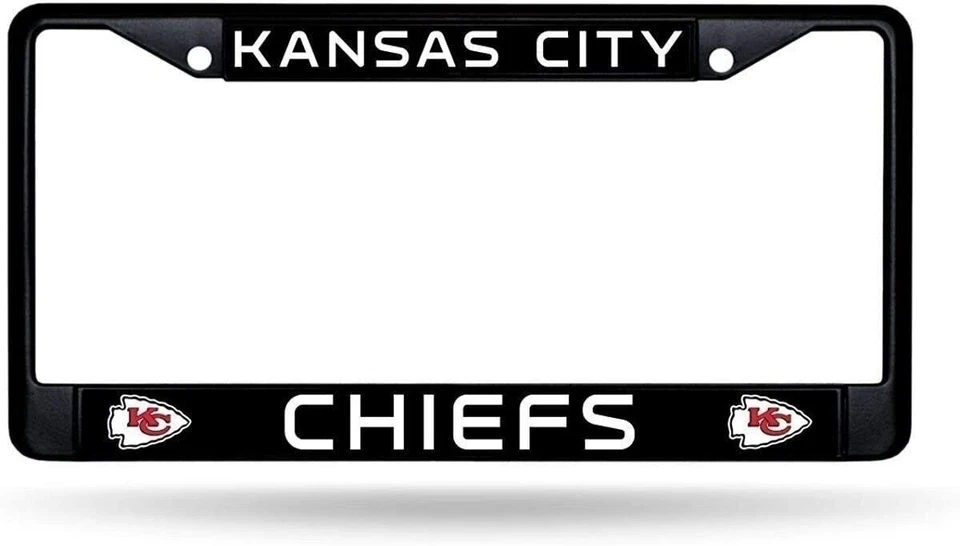 RICO INDUSTRIES Kansas City Chiefs Black Metal License Plate Frame Chrome Tag Cover 6x12 Inch