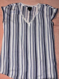 Worthington Damen XSMALL gewebte ärmellose Bluse mit V-Ausschnitt weiß/blau - Bild 1 von 3